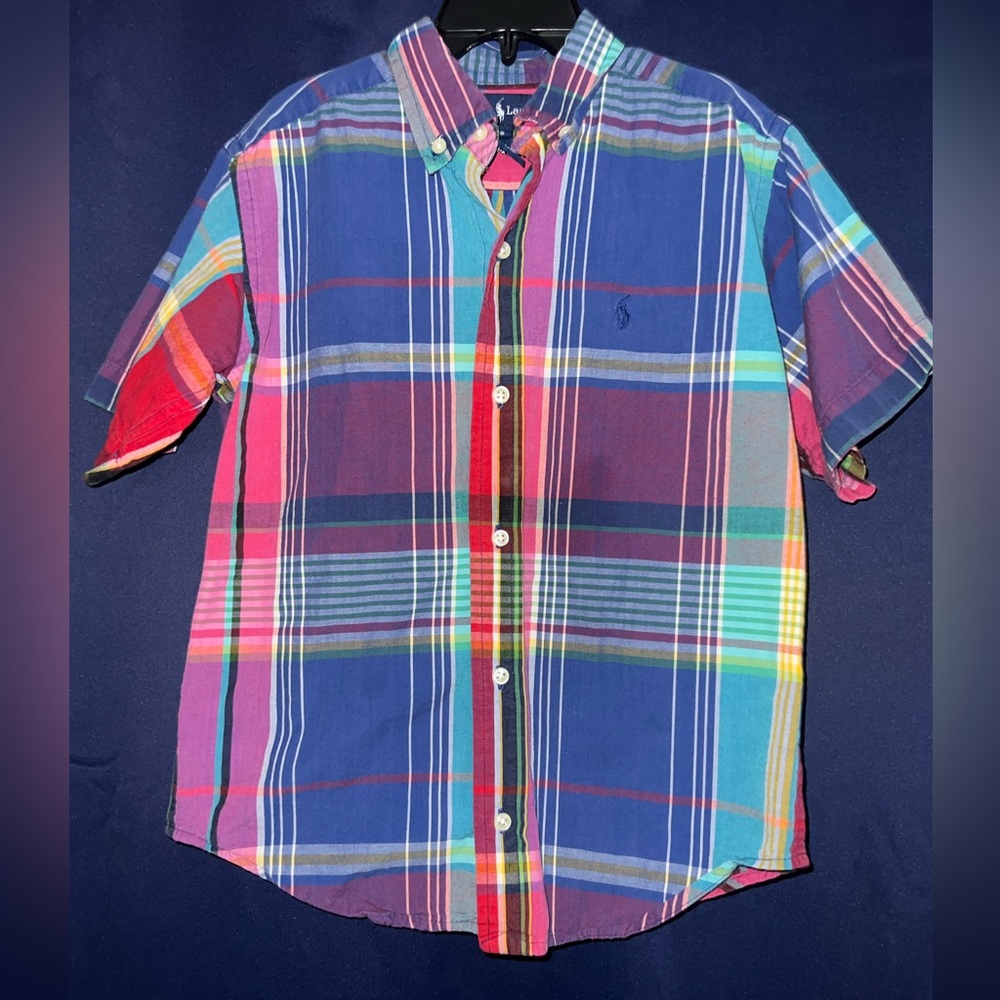 Ralph Lauren Boys Size 7 Multi Color Classic Fit Plaid Oxford Dress Casual Shirt